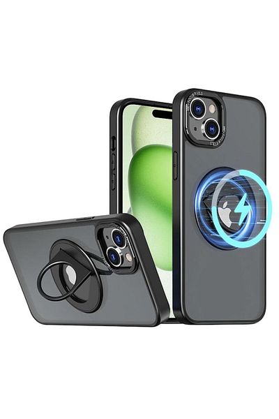 OEM Husă de protecție pentru iPhone 15, UltraX, seria MagSafe Ghost Holder, G476, metalică, negru mat