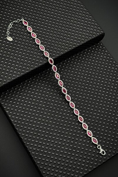 FRNCH 925 Ayar Gümüş Pembe Zirkon Taşlı Gümüş Renkli Kadın Bileklik FRJ12628-...