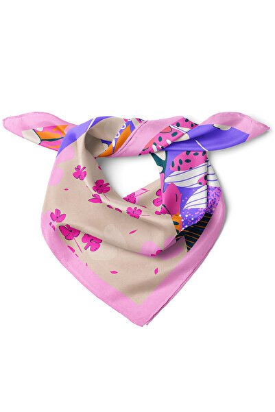nehir eşarp Renkli Çiçek Kolajı Desen Fular Bandana 50x50 Cm