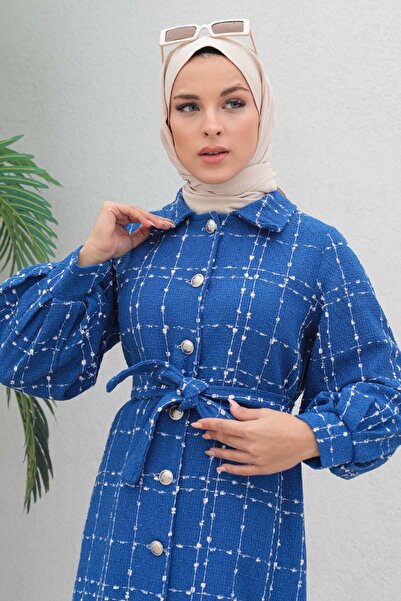 Missvalle Κουμπωτό Κασμίρ Παλτό Μπλε 19600