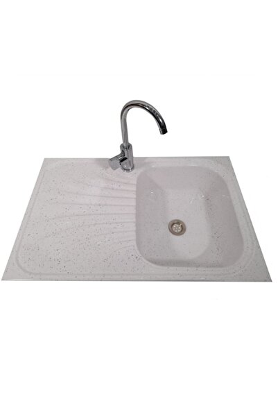 RAY Chiuvetă de bucătărie, compozită, marmură albă, 800 x 500 mm, adâncime 170 mm, sifon inclus