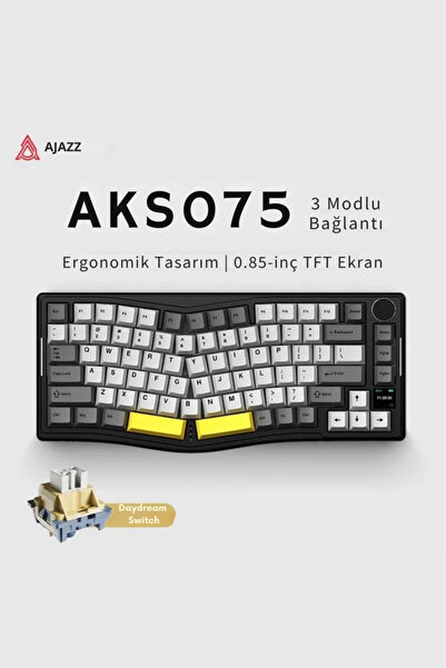 Ajazz AKS075 Ergonomik DayDream Switch-Mekanik Klavye-BT5.1/2.4GWireless/USB Kablolu-HotSwap Dinamik RGB