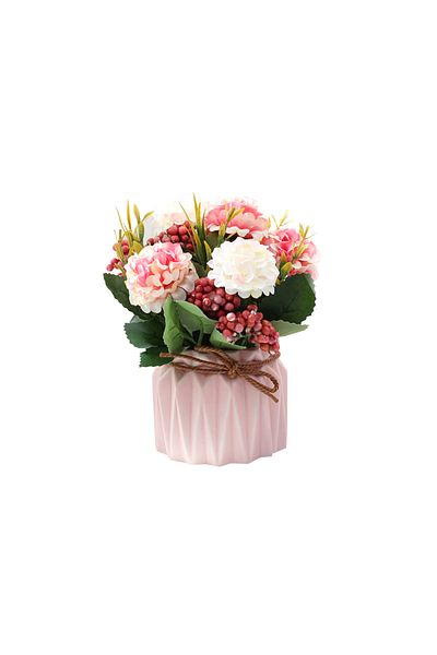 Leexo Floral arrangement with hydrangeas, pink ceramic vase, size 21/x24 cm