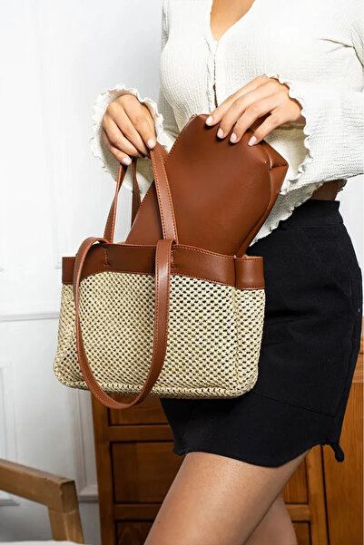 Novamiy حقيبة يد نسائية من القش المستوردة عالية الجودة بعرض: 35 سم وطول: 21 سم