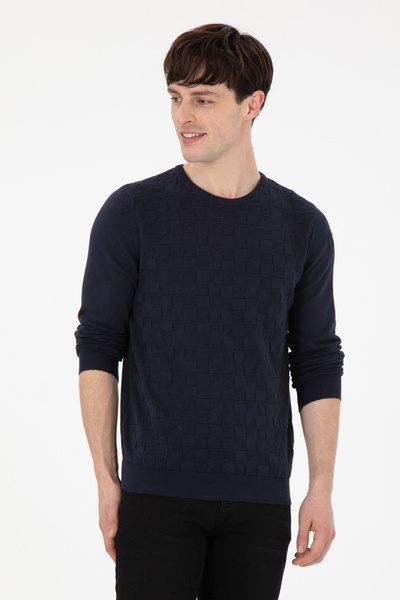 U.S. Polo Assn. Pulover Barbat Bleumarin Cu Textura Mare