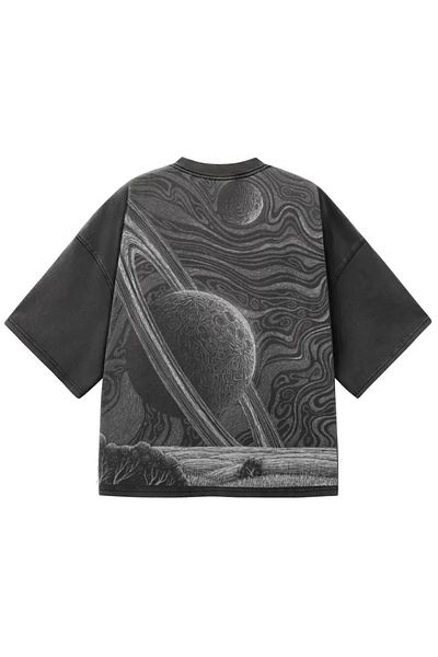 aynewmoda Unisex Saturn Printed Relaxed Fit Long Sleeve T-Shirt
