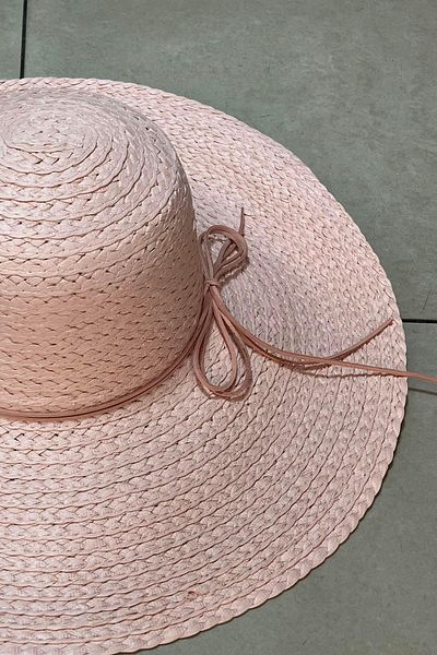 Külah Premium Raffia Oversize Pink Wide Straw Beach Hat