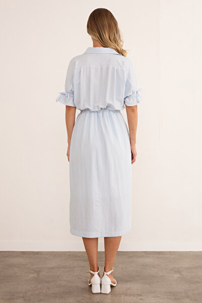 Fulla Moda Ριγέ πουκάμισο με γιακά και ελαστικό φόρεμα με μανίκια