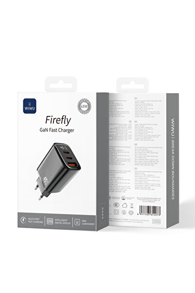 WIWU Wi-G011 Firefly Serisi GaN Tech PD Hızlı Şarj Özellikli Şarj Başlığı 45W Siyah