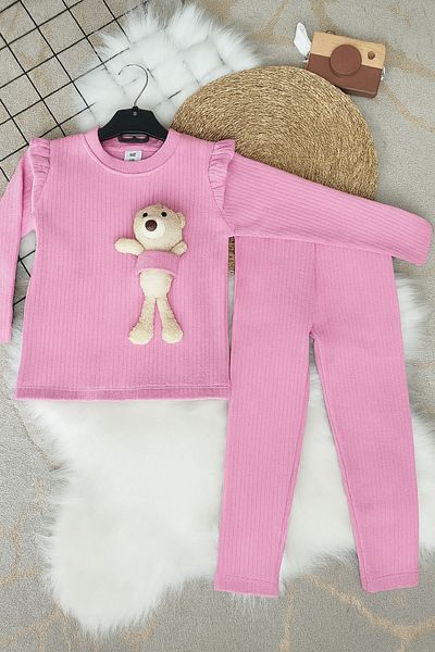renkli diyar Girl's Top and Bottom Set Long Sleeve Teddy Bear Blouse and Trousers Nursery Kindergarten Primary School