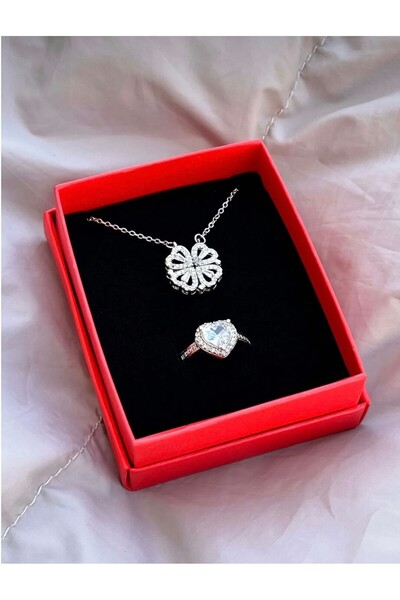 Pigna Aksesuar 925 gümüş kaplama açılır kalpli çelik yonca kolye ciddi ilişki...