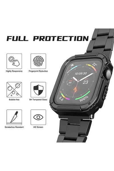 Bibilel Carcasa pentru Apple Watch 7, 41 mm, Bibilel, Silicon si Sticla, Albastru si Transparent