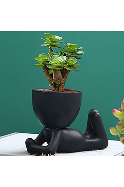 Leexo Nordic style mini ceramic desk vase, human body shape 9 cm, black