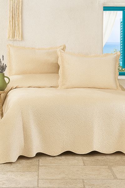 Evimcim Elegant Wave Double Bedspread Set 250X260 cm + 2 Flounce Pillowcases 50X70 cm