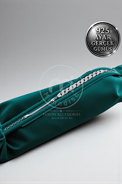 Mimodish 925 Ayar Gerçek Gümüş Premium Taşlı Küba Ayarlanabilir Gümüş Bilekli...