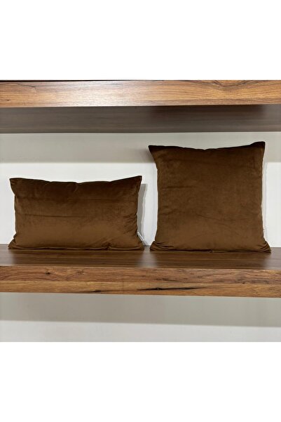 KIRLENTİM 2 قطعة - غطاء وسادة مخملي بني فاتح سادة