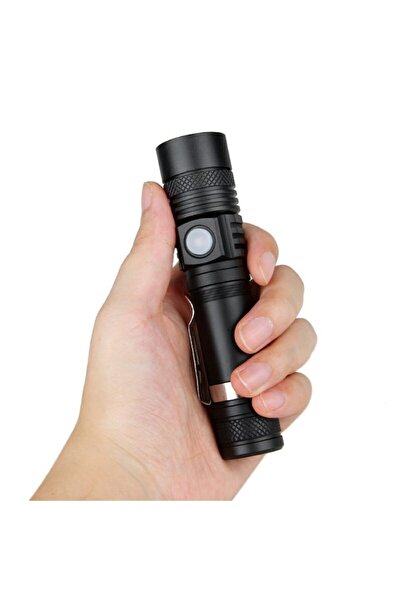 Bibilel Rechargeable Telescopic Zoom Flashlight with Micro USB Cable and Battery, Black, BBL1717