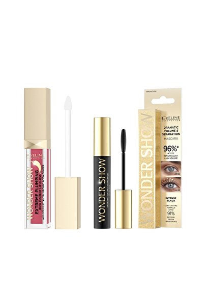 Eveline Cosmetics Set Eveline Wonder Show cu luciu de buze volum 05 Roșu vibrant și rimel volum și separare