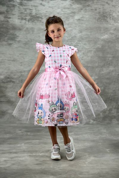 ABİYEKİDS Labubu Character Tulle Detailed Children's Dress Aby4481