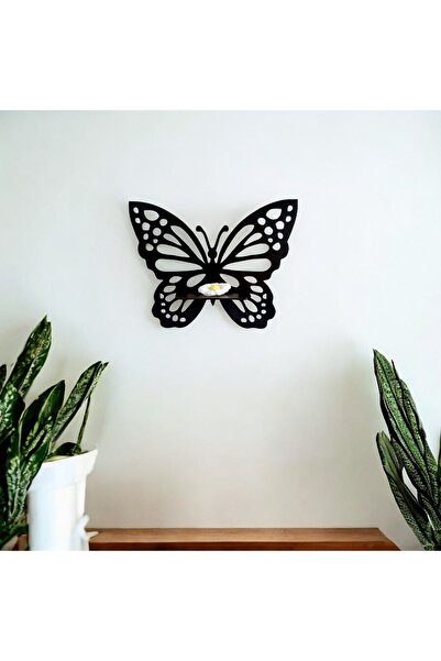 SAYILI COLLECTION Dekoratif Kelebek Duvar Rafı Siyah Büyük Boy (30x25) cm