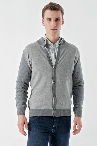 Morven Men's Medium Gray Trend Eyelet Buttoned Knitwear Cardigan