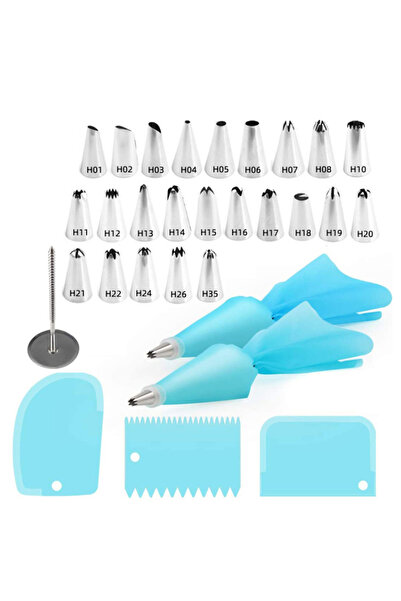 Leexo Set decorat 32 piese, 24 duiuri, 3 spatule, pentru ornarea, decorarea prajiturilor sau briose