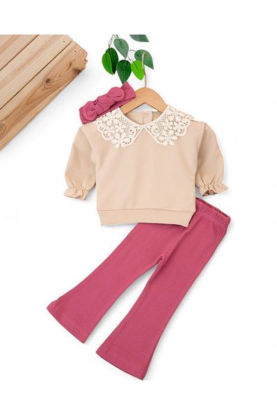 Ege Bebek Baby Girl Seasonal Lace Collar, Ribbed Tights 6-9-12-18-24 Months Stylish Baby Set