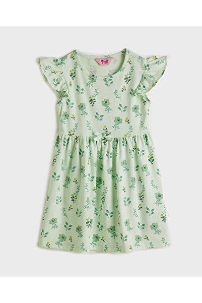 R&B Floral Print Fit and Flare Dress with Flutter Sleeves