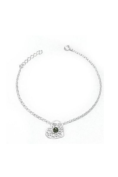 OEN Silver bracelet with green amber, heart pattern, length 18-21 cm, 1.9 g