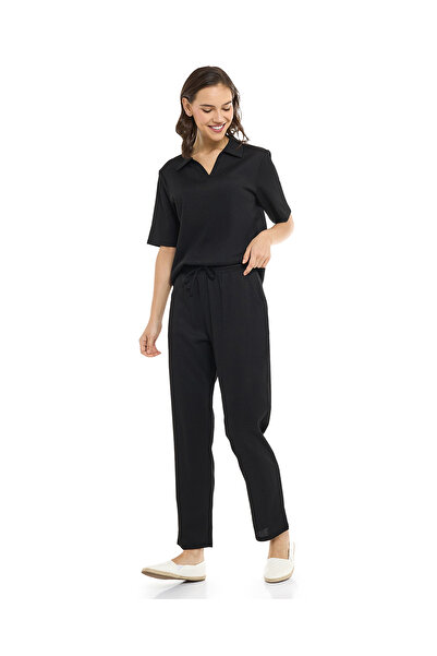 R&B بنطلون ضيق منقوش مع خصر برباط