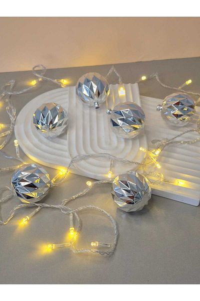 mıstıque home Christmas Tree Ornament 6 Pieces Silver Patterned Ball Christmas Tree Ornament 6 cm