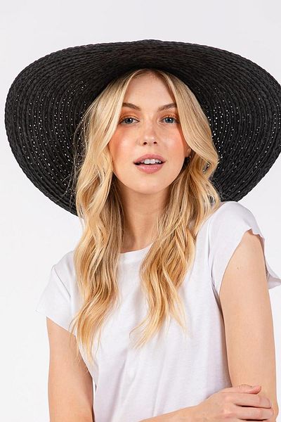 Külah Premium Raffia Oversize Black Wide Straw Beach Hat