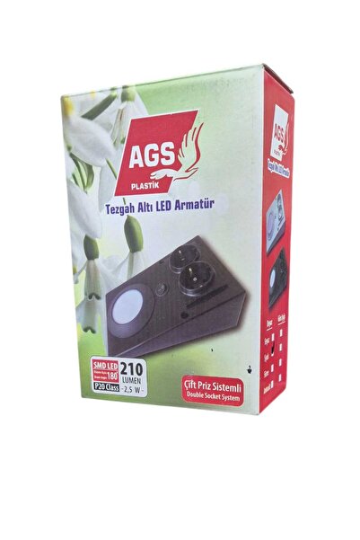 AGS Pastik Tezgah Altı Led Armatür Çift Priz Sistemli Siyah Renk (BEYAZ IŞIK)