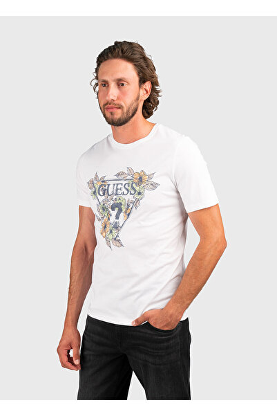 Guess Üçgen Logo ve Çiçek Motifli T-Shirt M4GI11I3Z14