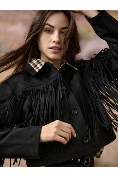 ONLY Onldiane Life Faux Suede Fringes Otw Women's Tassel Detailed Midi Length Style Jacket