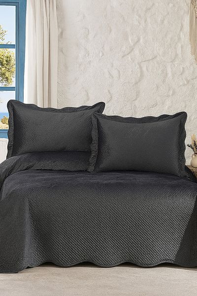 Evimcim Elegant Wave Double Bedspread Set 250X260 cm + 2 Flounce Pillowcases 50X70 cm