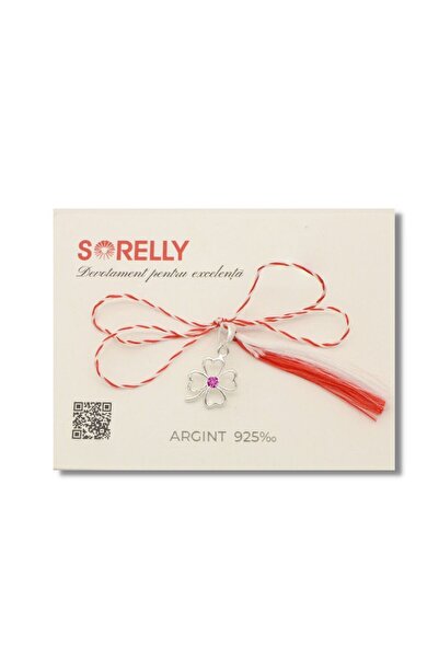 Bijuteria SORELLY Martisor Silver Clover Pendant with Pink Stone