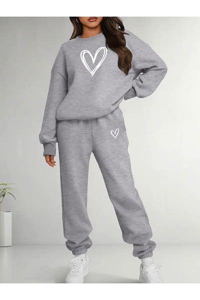 FUFLUNS Heart Printed Unisex Cycling Collar Bottom/Up Tracksuit Set