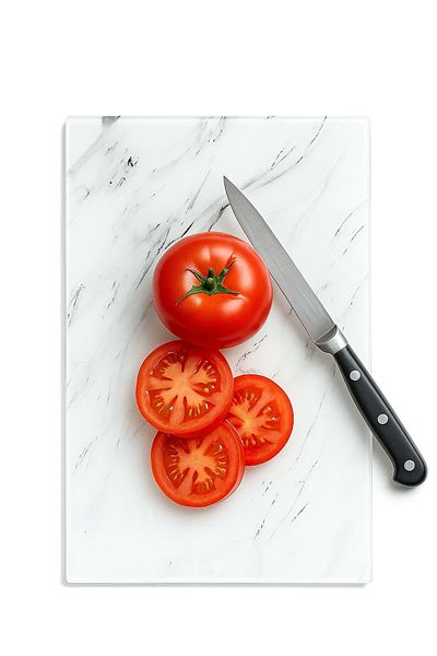 Jenisa Glass Cutting Board Non-Slip Base 30X20Cm - White-Marble