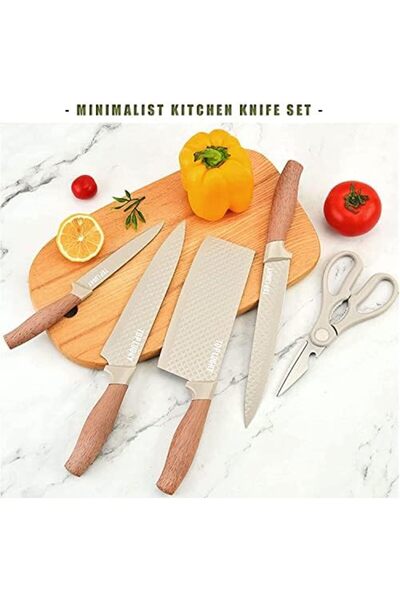 Generic Kitchen Knife Set, 6-Piece Khaki Cooking Knife Set with Star Grain Blade