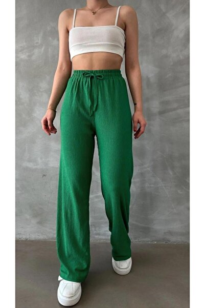 QUUL'Y Sun&Shi̇ne //New Season// Ephesus Ephesus Women's High-Waist Wide Leg Pants with Waist Elastic (Seesaw Fabric)