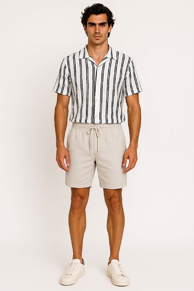 OIL PARK Men's Elastic Waist Back Single Pocket Soft Textured Linen Shorts