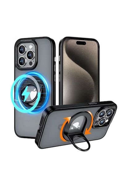 OEM Husă de protecție pentru iPhone 15 Pro, rezistentă la impact, seria MagSafe Ghost Holder, G480, metalică, negru mat