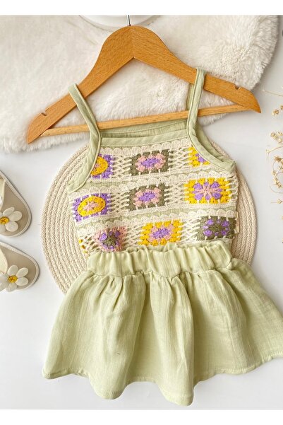 Necix's Kız Bebek Müslin Kumaş Üstü Motifli Etekli Takım