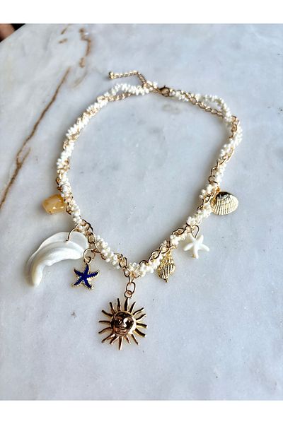 Le'sluette shadow of style Vintage Multiple Charm Necklace with Pearl Detail