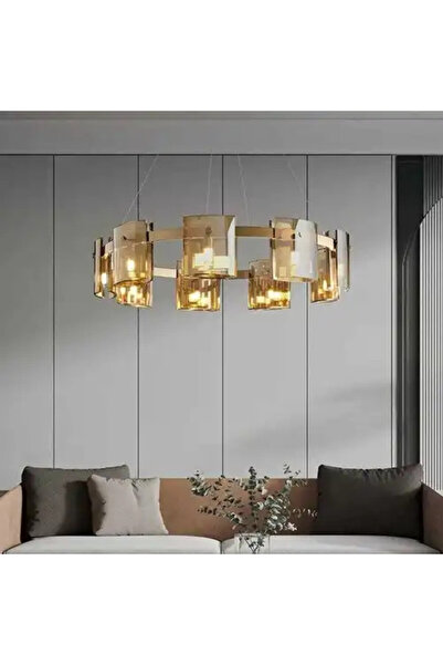 LED CONCEPT Lustra cu abajururi, aurie, rotunda, 80x80x100cm, tip bec 9xG9