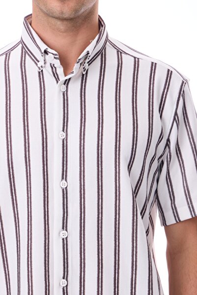 RAVANELLI Short Sleeve Striped Men's Shirt - Cotton Summer Fabric - Menton Claret Red