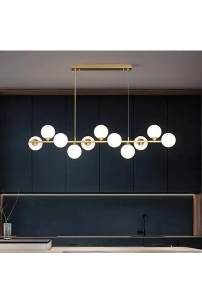 LED CONCEPT Chandelier with lampshades, golden, linear, 100x24x110cm, bulb type 11xG9