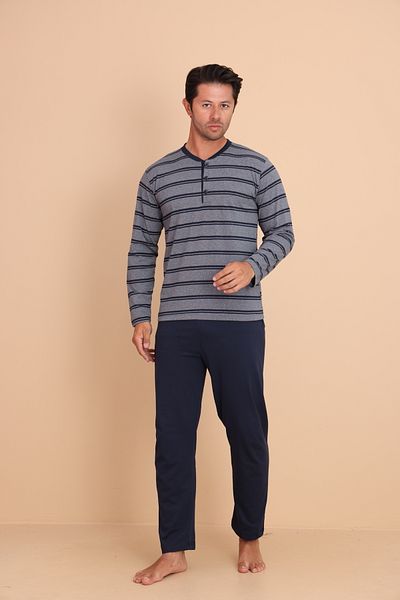Redline Knit Regular Gray Men's Long Sleeve Pajama Set