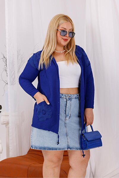 Siyezen Büyük Beden Fisto Detaylı Ayrobin Kumaş Bluz